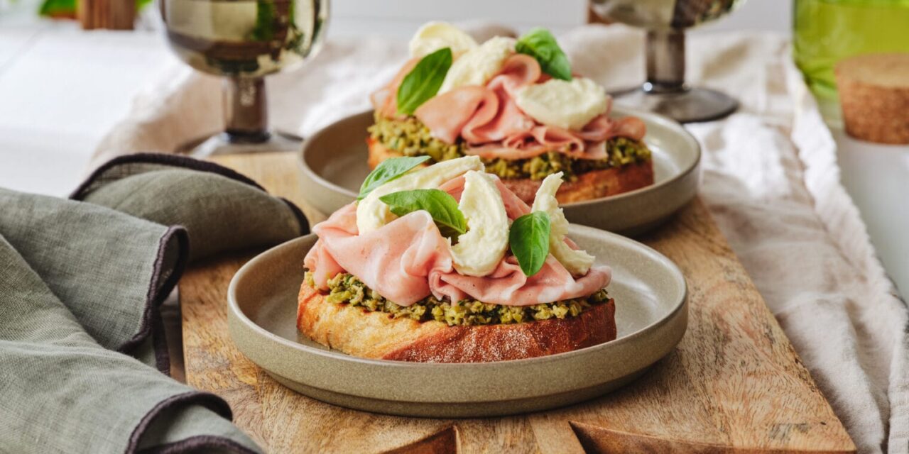 Chicken Mortadella & Olive Crostini